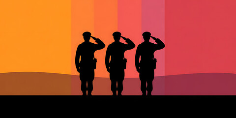 Fototapeta premium Kargil Vijay Diwas | Soldiers Silhouettes Saluting at Sunset - Honoring Heroes | Kargil Vijay Diwas Banner