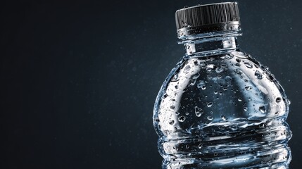 Refreshing Water Bottle Close Up Crystal Clear Plastic Bottle with Condensation Droplets