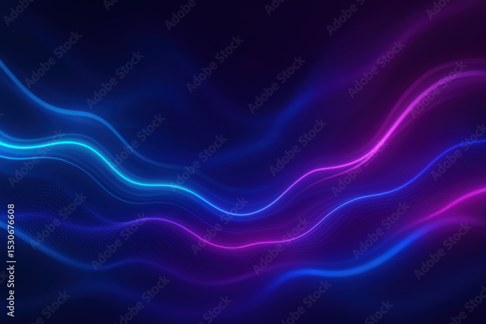 Poster vibrant neon waves flow gracefully across dark background, creating mesmerizing visual effect that c