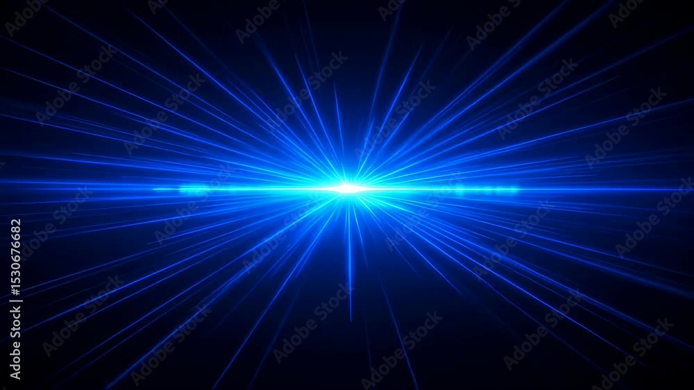Poster blue light rays burst from a central point, creating a speed effect or tunnel to another dimension. 
