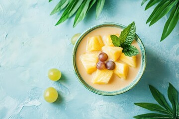 Pineapple and grape dessert in a bowl.