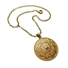 Gold Necklace: Circular Pendant, Detailed Design, Jewelry Accessory