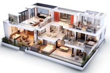 Modern cutaway house design showing interior layout and contemporary architectural details