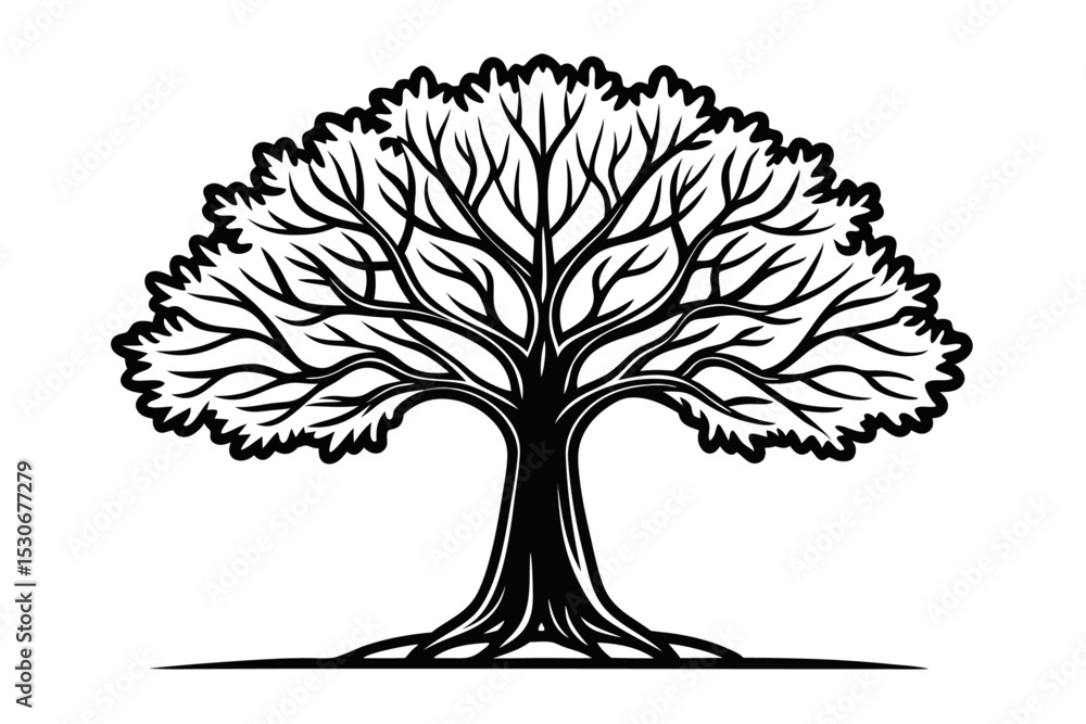 Poster continuous line drawing of a large tree isolated on transparent background