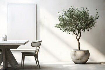 Elegant interior design featuring olive tree blank art frame table and chair with natural light