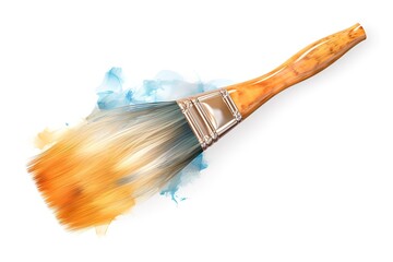 Artistic paintbrush with detailed bristles creating a watercolor splash on white background