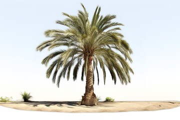 Majestic palm tree on sandy beach against a clear blue sky outdoors environment