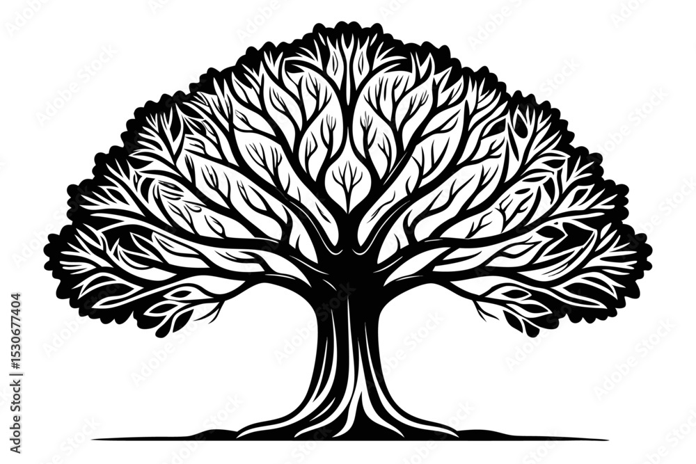 Poster continuous line drawing of a large tree isolated on transparent background