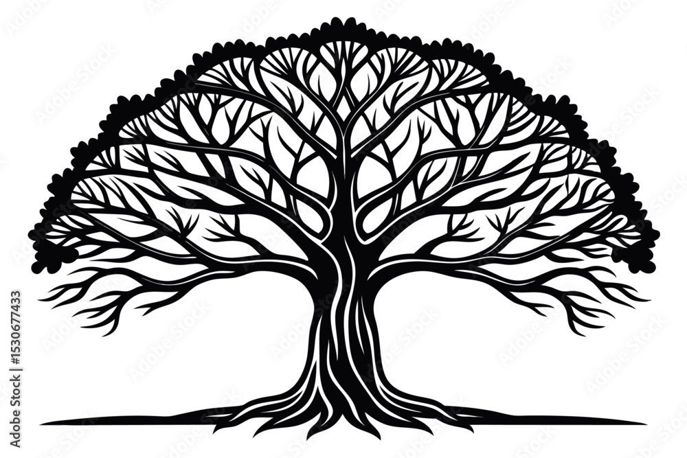 Poster continuous line drawing of a large tree isolated on transparent background