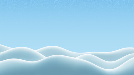 Snow hill 3d winter background with icy ground for a vector scene. Pastel sky with snowdrift borders. Magical landscape with flakes and mounds for holiday charm.