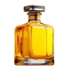 Elegant Square Decanter Bottle Filled with Golden Liquid Perfect for Whiskey or Liqueur Presentation