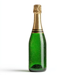 Chilled Green Champagne Bottle with Gold Foil Cap Isolated on White Background Perfect for Celebration