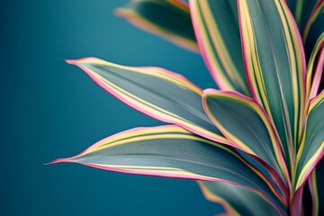 Close-up of vibrant plant leaves with colorful stripes.