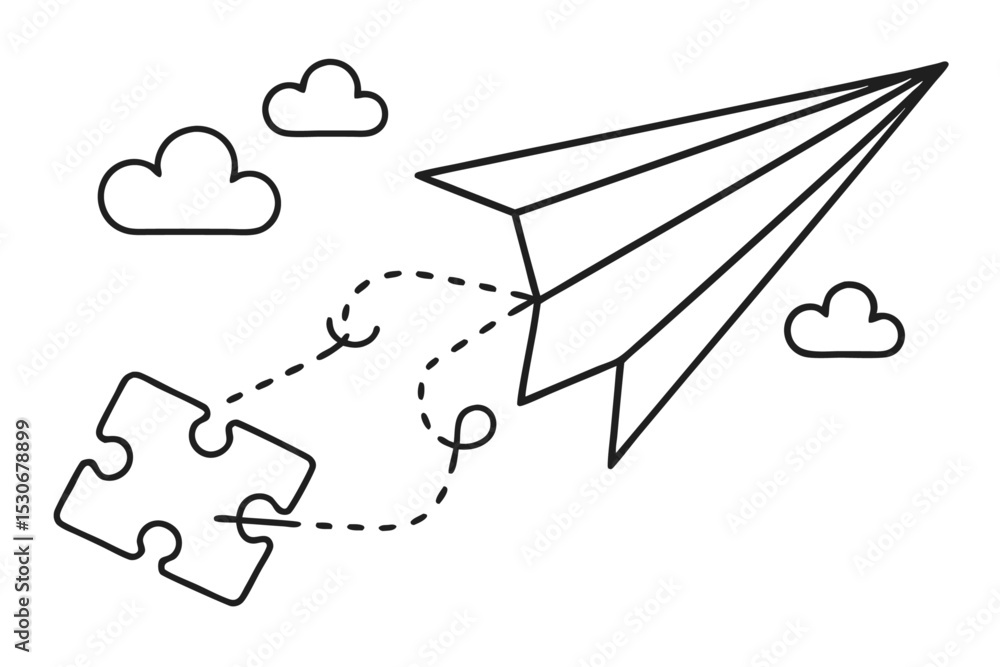 Poster continuous line drawing of a paper airplane soaring upward isolated on transparent background