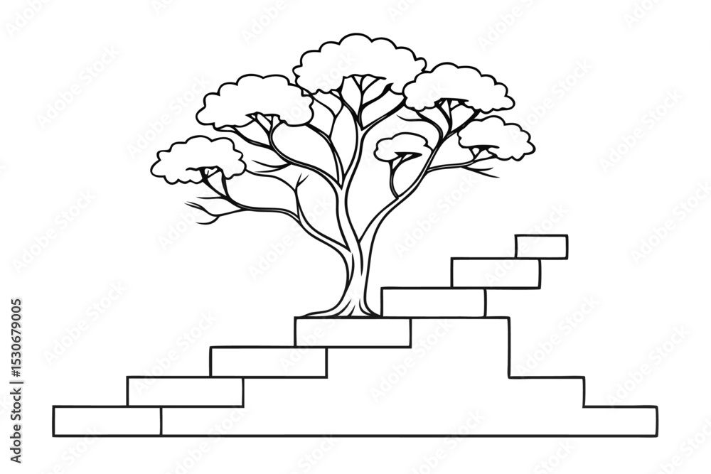 Poster continuous line drawing of a tree growth stage isolated on transparent background