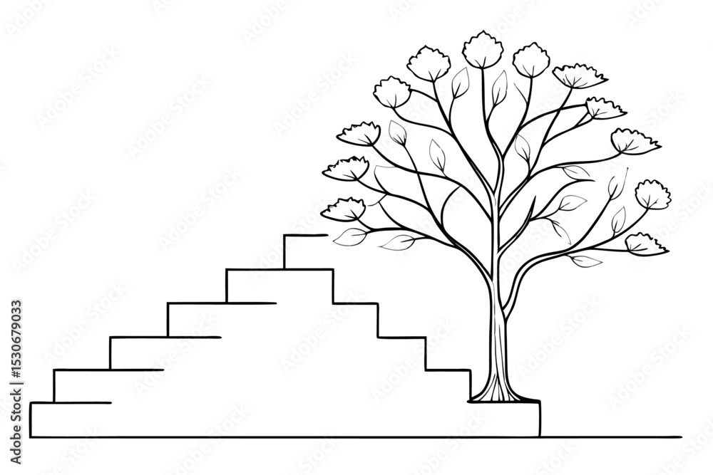 Poster continuous line drawing of a tree growth stage isolated on transparent background