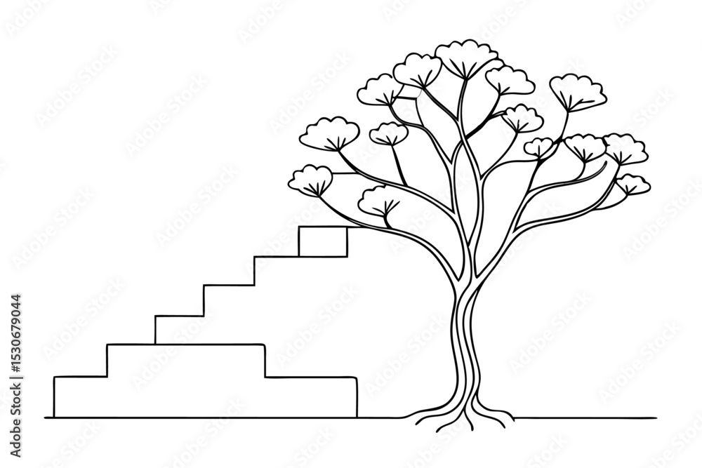 Aufkleber continuous line drawing of a tree growth stage isolated on transparent background