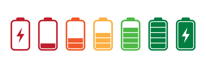 set of battery symbols charge level icon pictogram isolated vector illustration