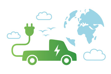electric car with charging cable on earth background vector illustration