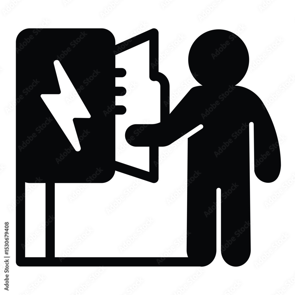 Poster electrician and wires box with lightning solid icon, electrical service concept. vector graphics. hu