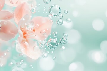 Delicate pink orchid blossoms surrounded by shimmering bubbles.