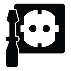 Screwdriver with socket solid icon, electrician service concept. Vector graphics. Socket for electrical plug, repair sign on white background, style mobile or design.