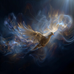 abstract dove ovr wavy, abstract sky vision; concept of god, holy spirit, pentecost, religious banner backgrund