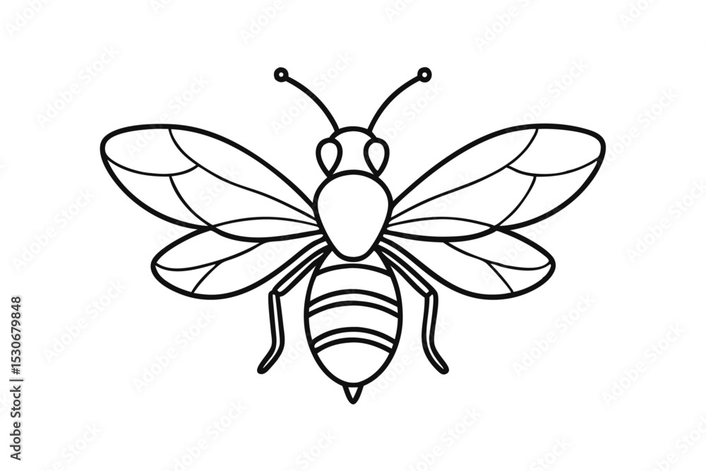 Poster continuous line drawing of a flying bee isolated on transparent background