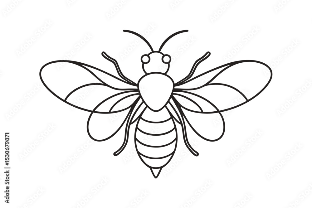 Poster continuous line drawing of a flying bee isolated on transparent background