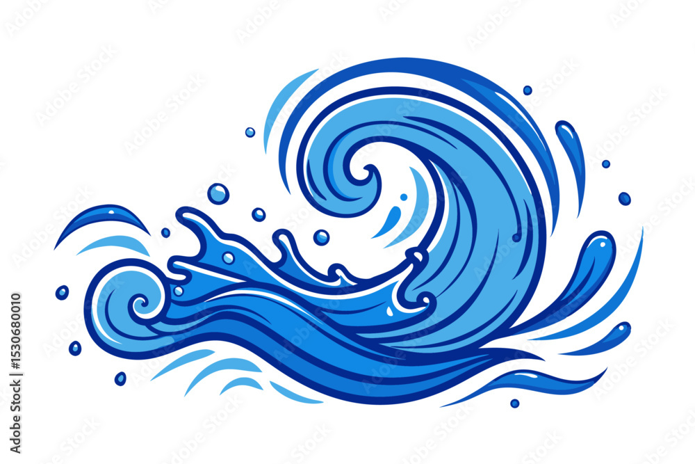 Aufkleber continuous line drawing of water splashes and waves isolated on transparent background