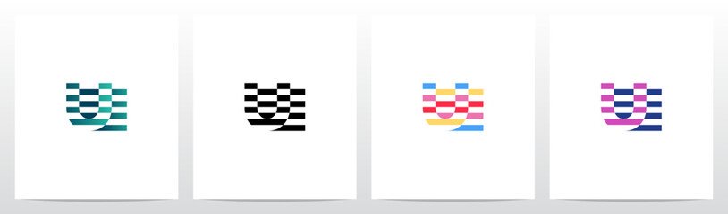 Horizontal Stripes Lines Alternating Initial Letter Logo Design U