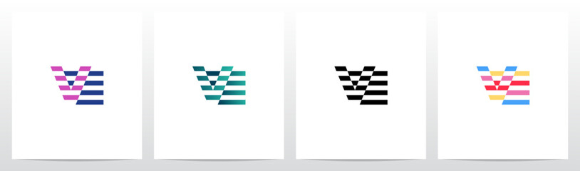 Horizontal Stripes Lines Alternating Initial Letter Logo Design V