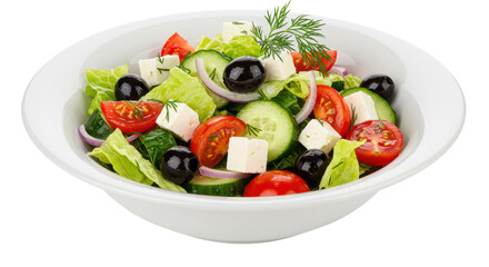 Isolated Greek Salad in White Bowl