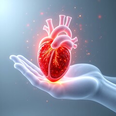 A glowing heart held in a gentle hand.