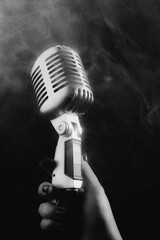 Vintage Microphone in Smoky Spotlight