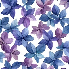Obraz premium Seamless Watercolor Pattern Blue Purple Leaves White Background