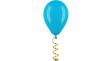 Isolated Blue Balloon with Gold Ribbon