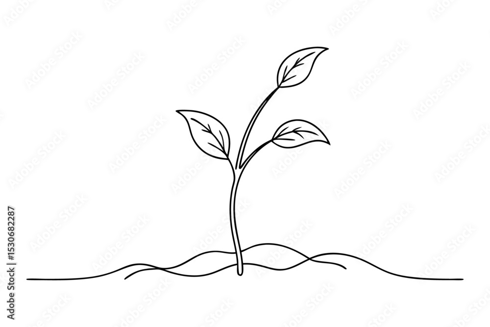 Aufkleber continuous single line drawing of a small sprout growing isolated on transparent background