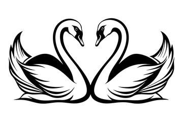 Fototapeta premium Elegant line art couple swans design isolated on transparent background
