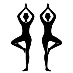 Fototapeta premium Yoga tree pose silhouette front and back view