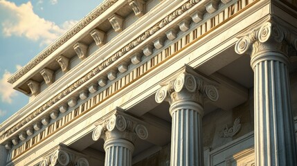 Obraz premium Classical Architecture: Ionic Columns and intricate details of an ancient Greek temple.