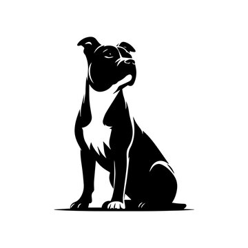 Powerful american pitbull terrier logo in striking silhouette with noble upright stance and watchful expression