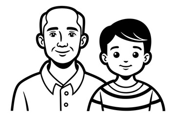 Father and son line art illustration for fathers day celebration isolated on transparent background