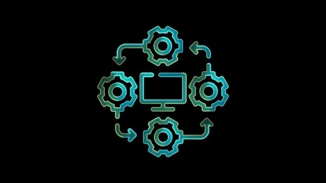 owing neon workflow icon  on black background. video motion graphic 4k animation.. 