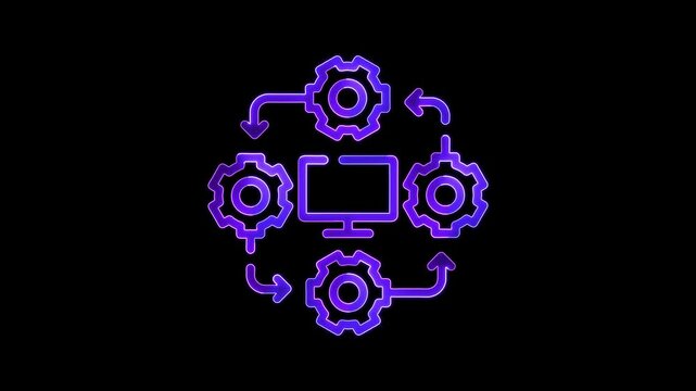 owing neon workflow icon  on black background. video motion graphic 4k animation.. 