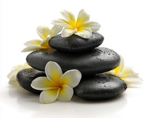 Smooth Black Stones With Yellow Plumeria Flowers
