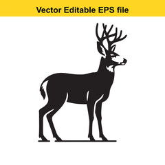 Majestic Black Silhouette of a Deer with Antlers