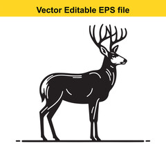 Majestic Mule Deer Buck in Black and White Vector Illustration