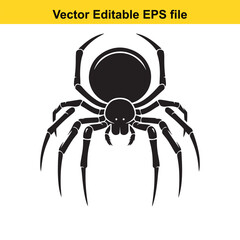 Stylized Black Spider Vector Graphic, Editable EPS File