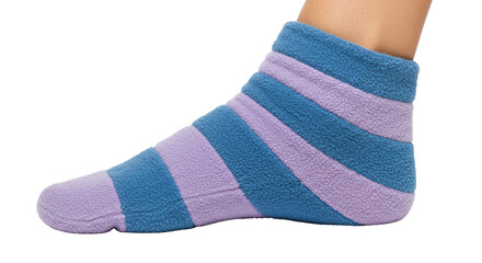 Isolated Striped Fleece Sock on Foot